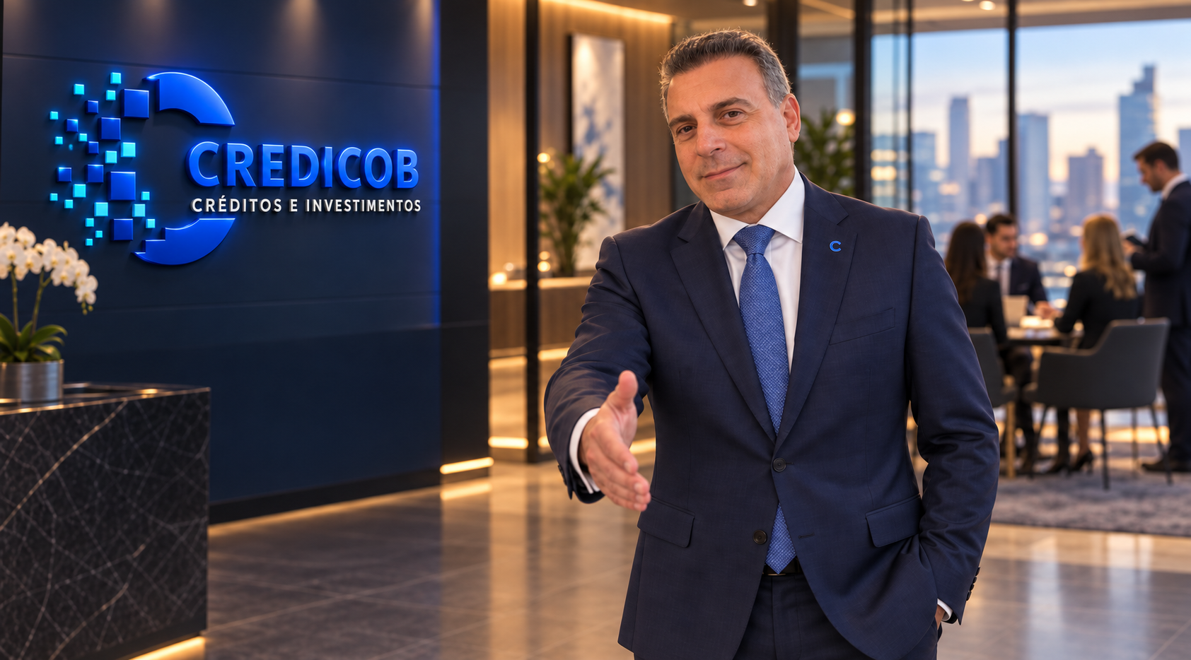 Christiano Pavani, CEO e fundador da Credicob, recebendo o cliente